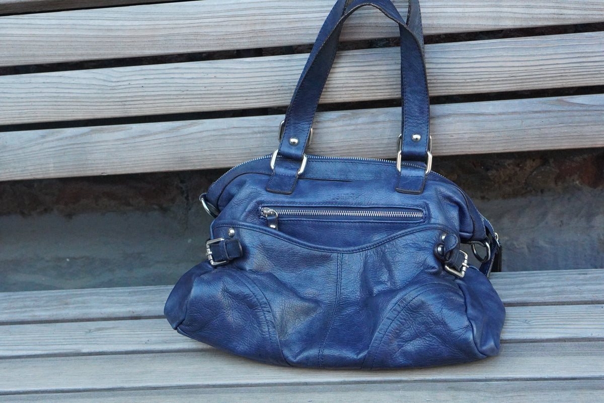 Leather Shoulder Bag - 2000s Y2K Indie Sleaze Style - Navy Blue | One Size