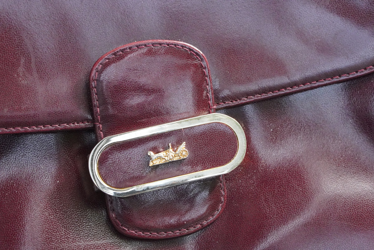 Vintage Burgundy Leather Crossbody Bag 70s Retro Shoulder Bag Classic Maroon Purse