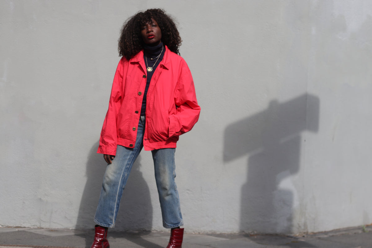 90s Vintage Bomber Jacket | Minimalist Bright Red Streetwear Coat