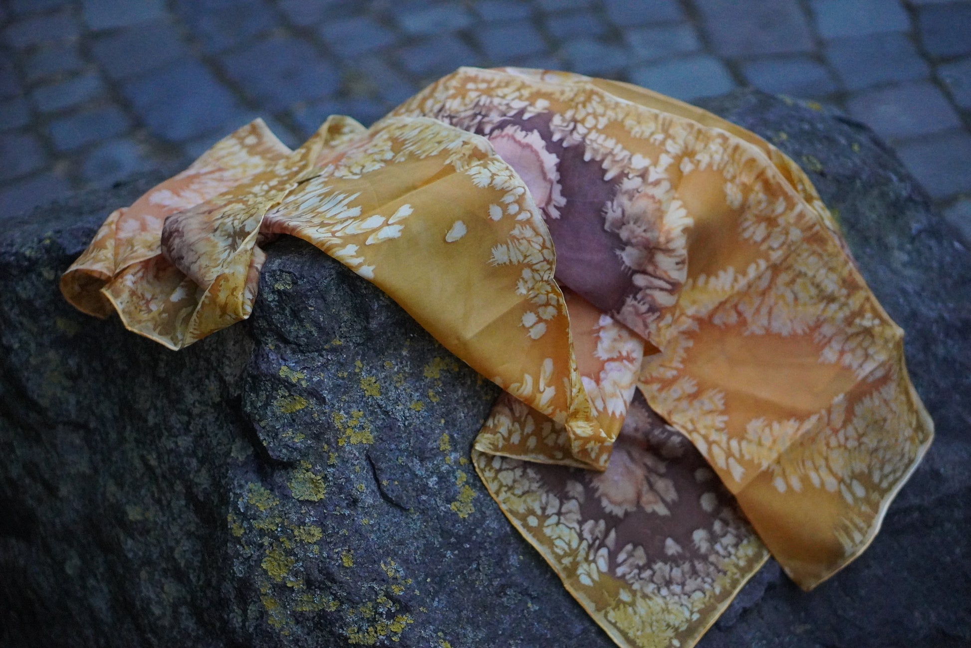 Vintage Silk Scarf - 70s Abstract Floral Print Neck Scarf - Gold Yellow