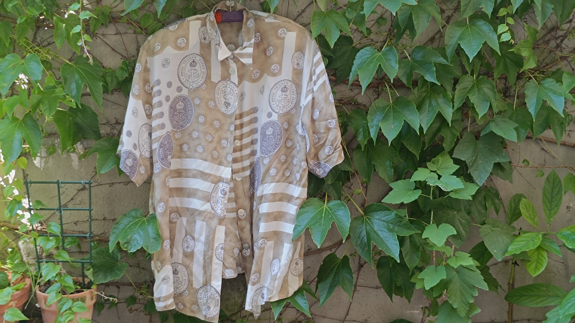 Vintage 90s Royal Thames Yacht Club Shirt - Beige Nautical Blouse