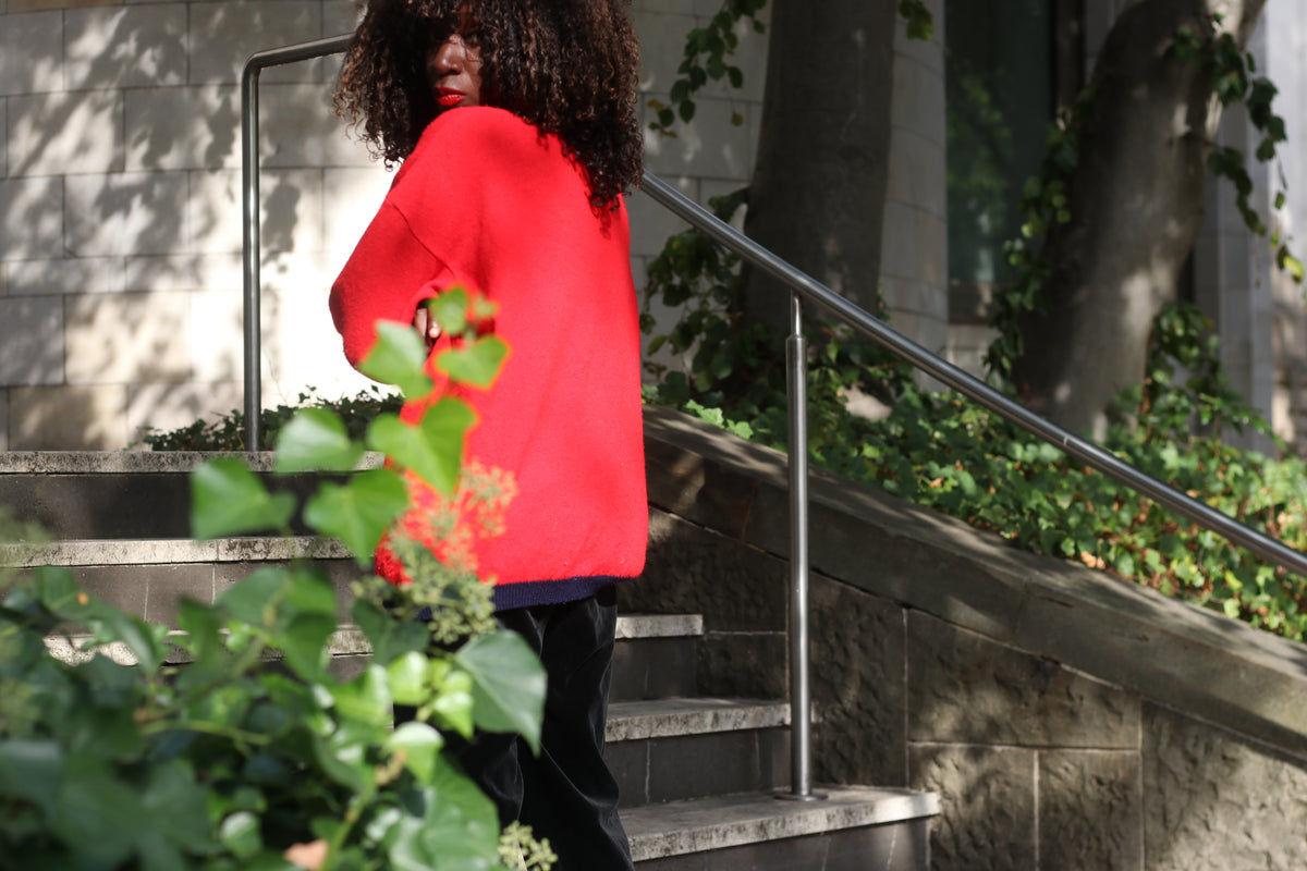 Wool Cardigan Vintage 80s Red Navy | Mackinnon Scotland Knit Sweater | L