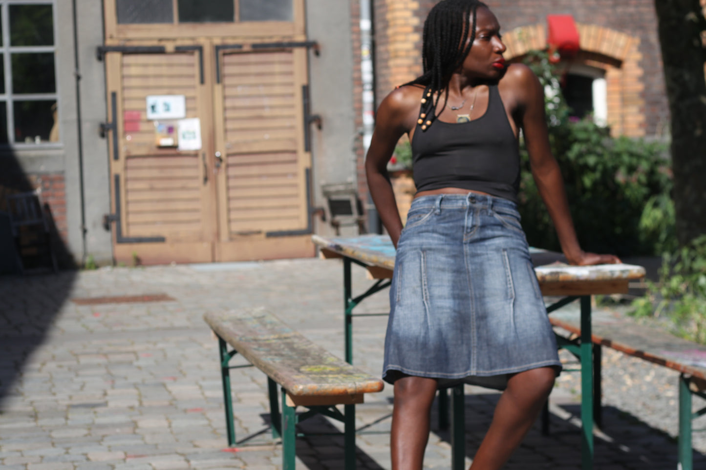 Vintage Esprit Denim Skirt Y2K Paneled A Line Midi Blue Jean Skirt 90s Vintage