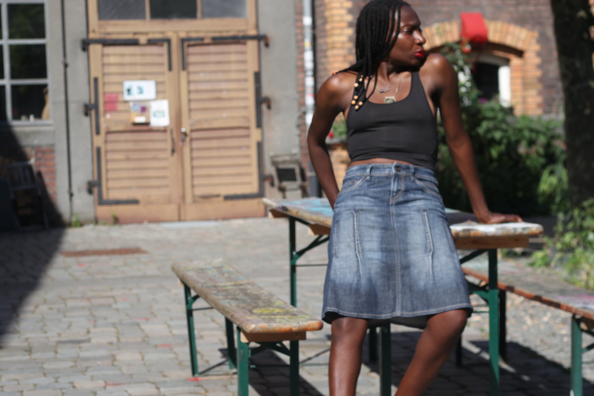 Vintage Esprit Denim Skirt Y2K Paneled A Line Midi Blue Jean Skirt 90s Vintage