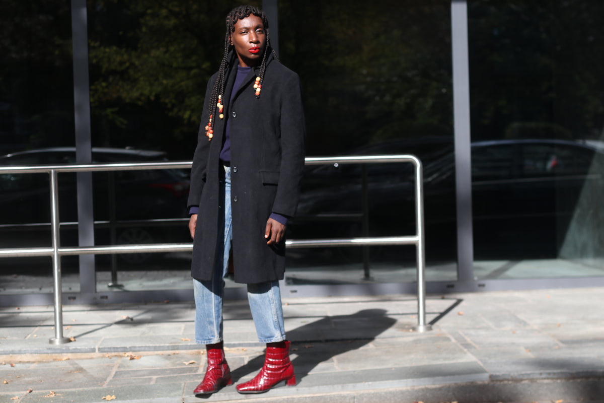 Vintage Wool Cashmere Overcoat | 90s Minimalist Black Long Coat M