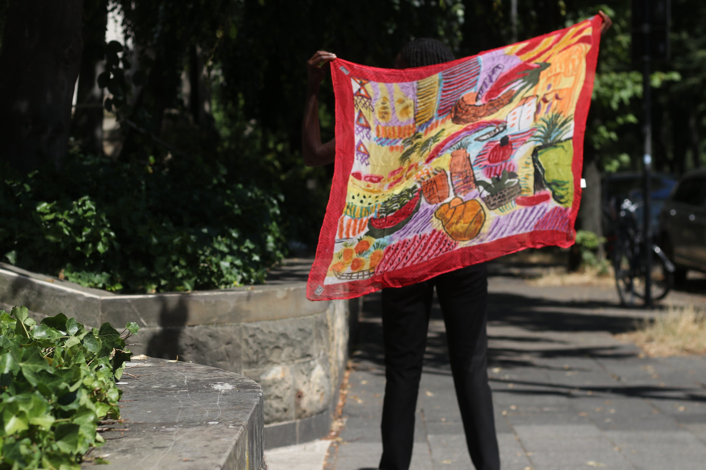 Vintage 90s Abstract Art Scarf - M Logo Tropical Print Shawl