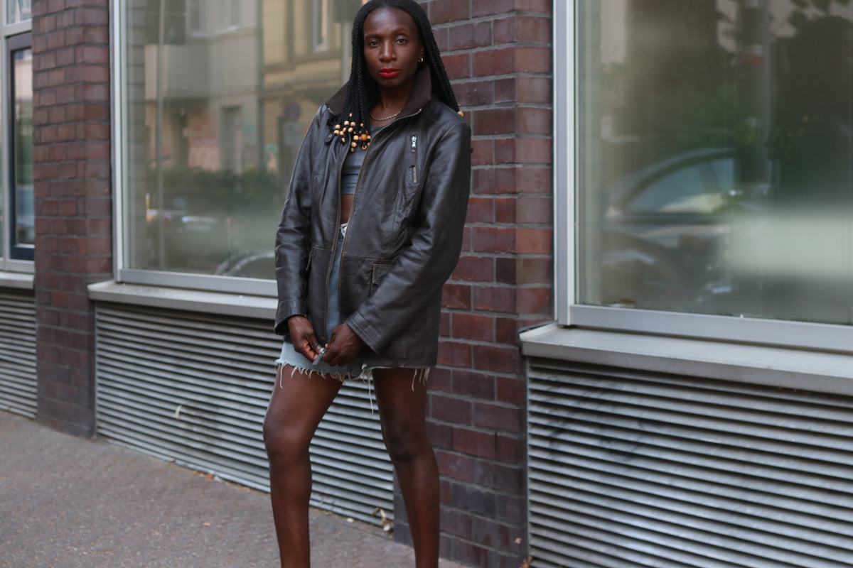 Leather Jacket - Vintage 90s Dark Brown - Fits Size 42 L