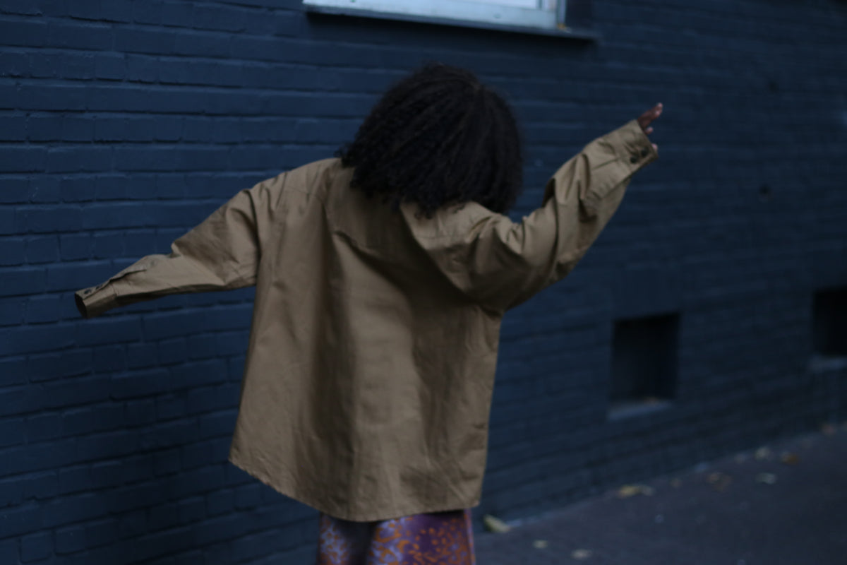 Vintage Military Style Bib Jacket - 90s Khaki Shirt Jacket - M/L