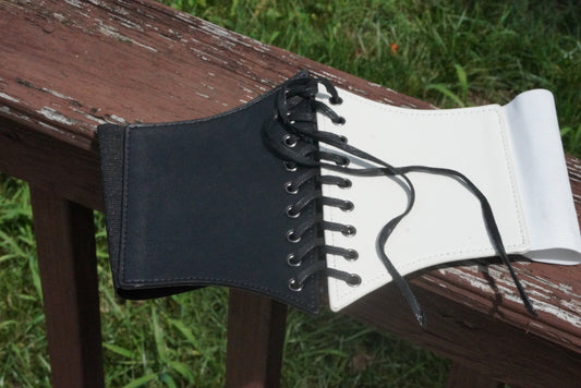 Vintage Black White Corset Belt - Y2K Lace Up Elastic Waist Cinch