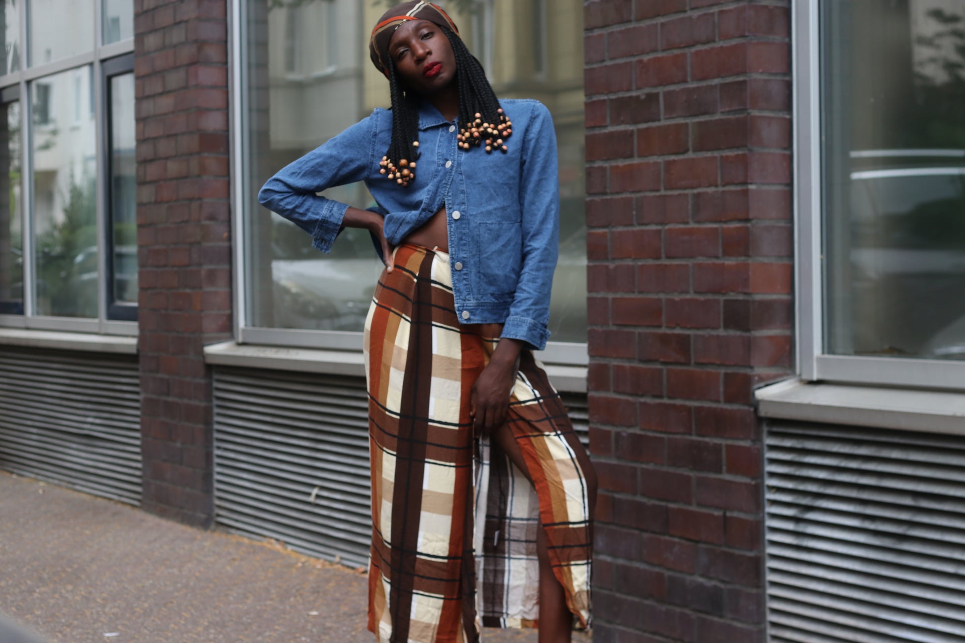 Vintage Vero Moda Plaid Wrap Skirt Brown Check Maxi Long Fall Autumn Aesthetic