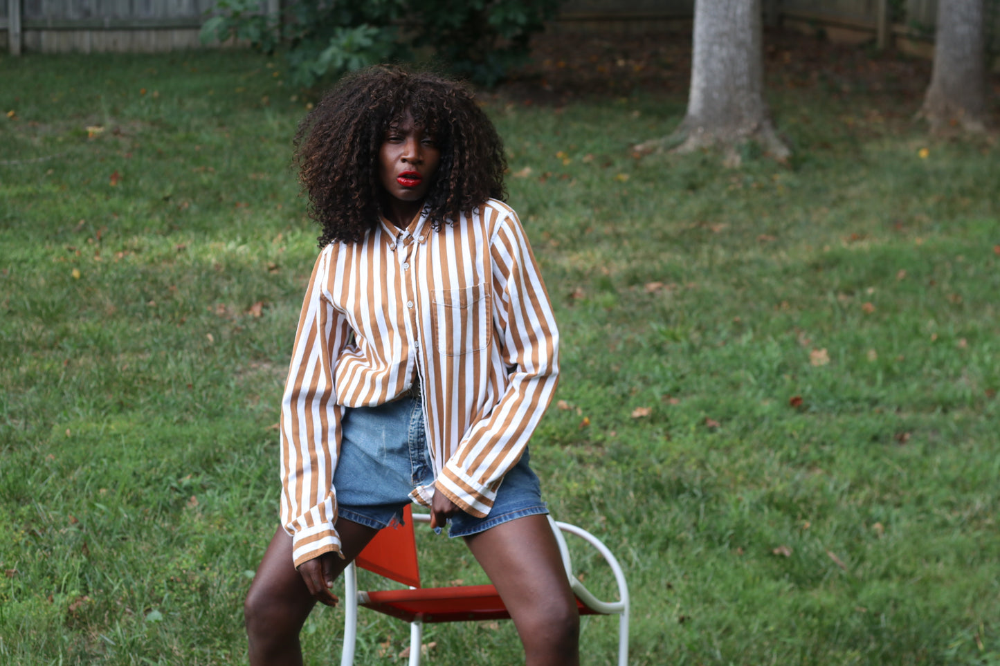 Pull and Bear Vintage y2k Brown Striped Cotton Button Down Shirt