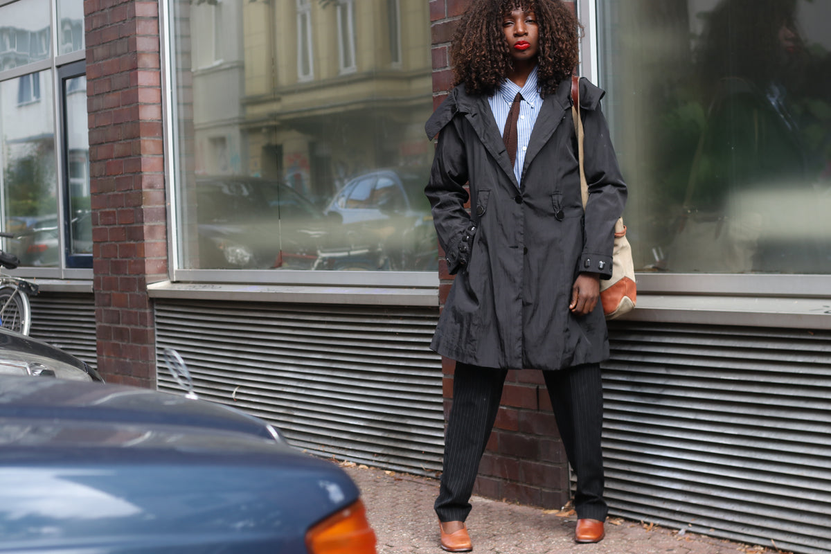 Vintage Black Statement Coat - Avant Garde Gem Cuffed Jacket - L