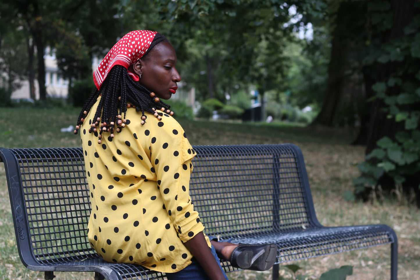 Vintage 1980s Polka Dot Blouse Yellow Black Statement Collar Avant Garde Shirt