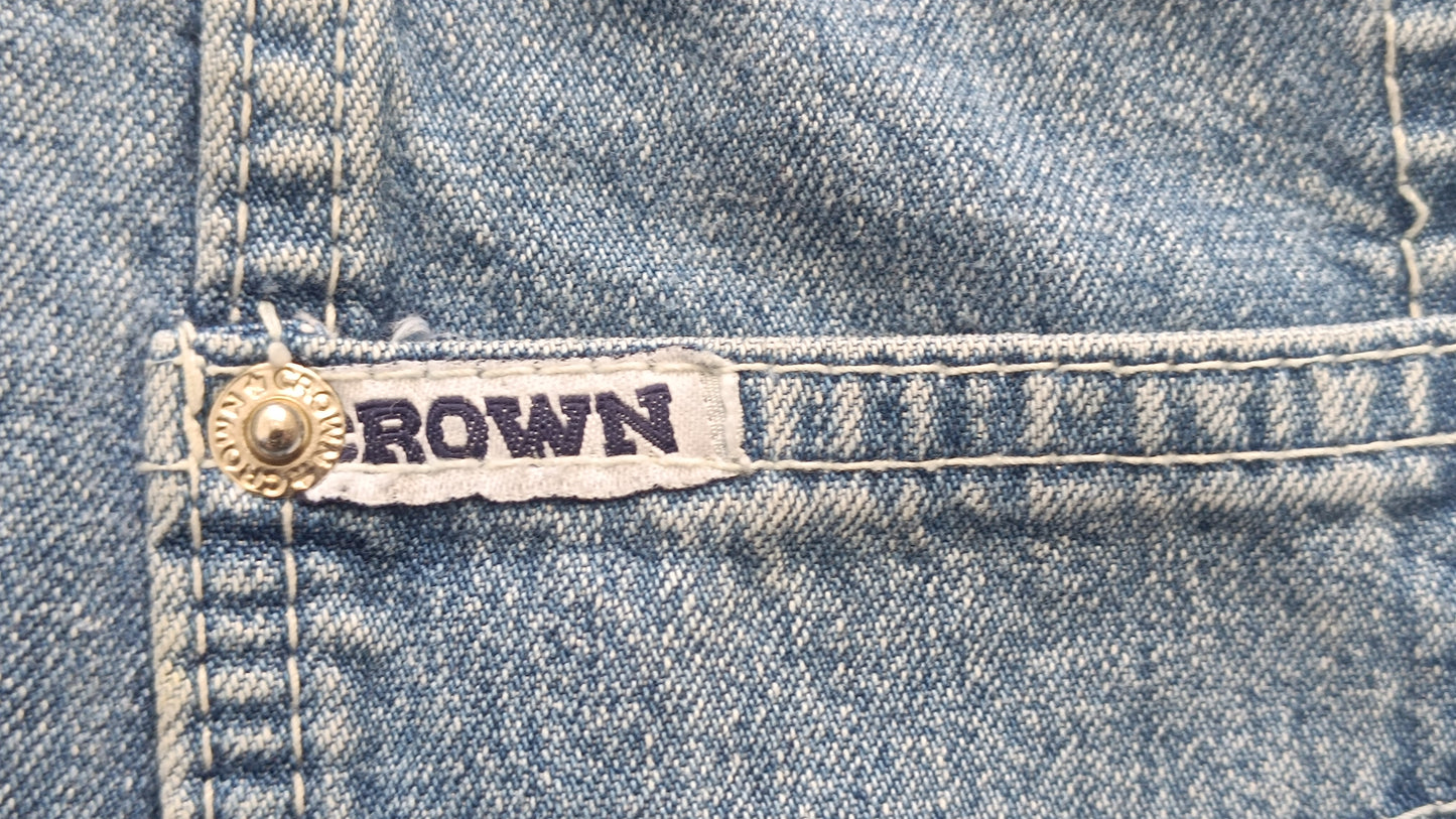 Vintage Denim Skirt Crown Jeans Company 70s 80s High Waisted Button Front A Line