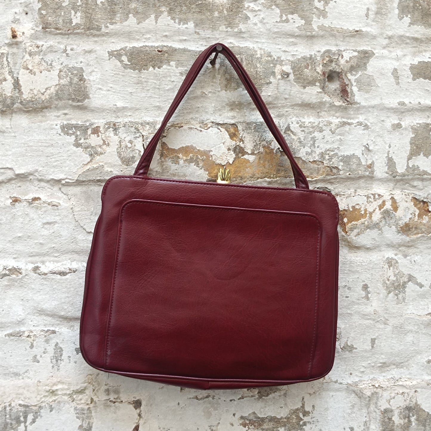 Burgundy Handbag - Vintage 60s Frame Bag | Clasp Purse