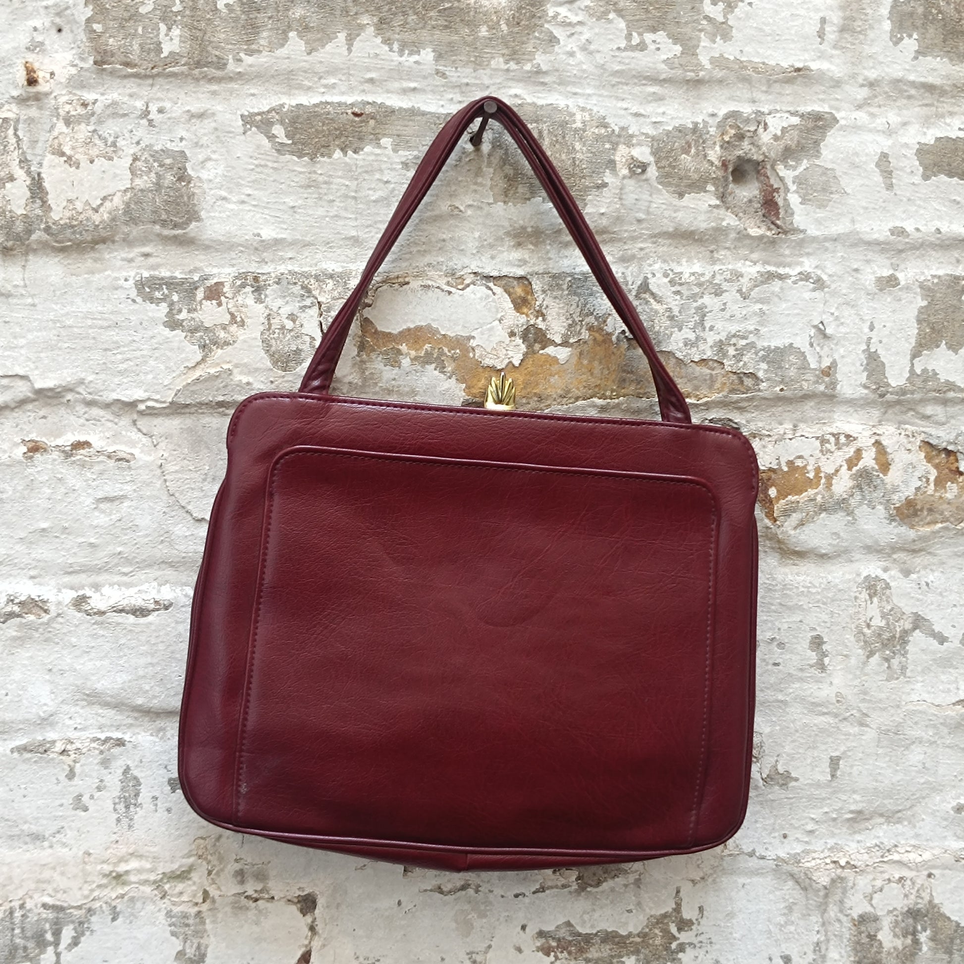 Burgundy Handbag - Vintage 60s Frame Bag | Clasp Purse