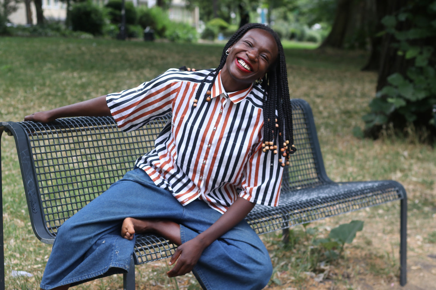 Vintage 1990s Striped Short Sleeve Button Up Shirt - Retro 90s Blouse