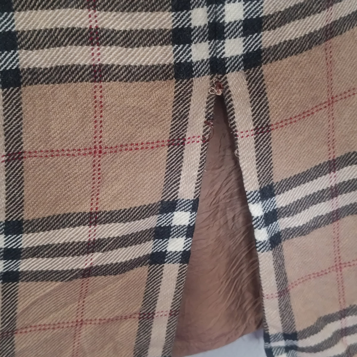 Vintage Wool Plaid Pencil Skirt| y2k Antonette Beige Check Midi - M