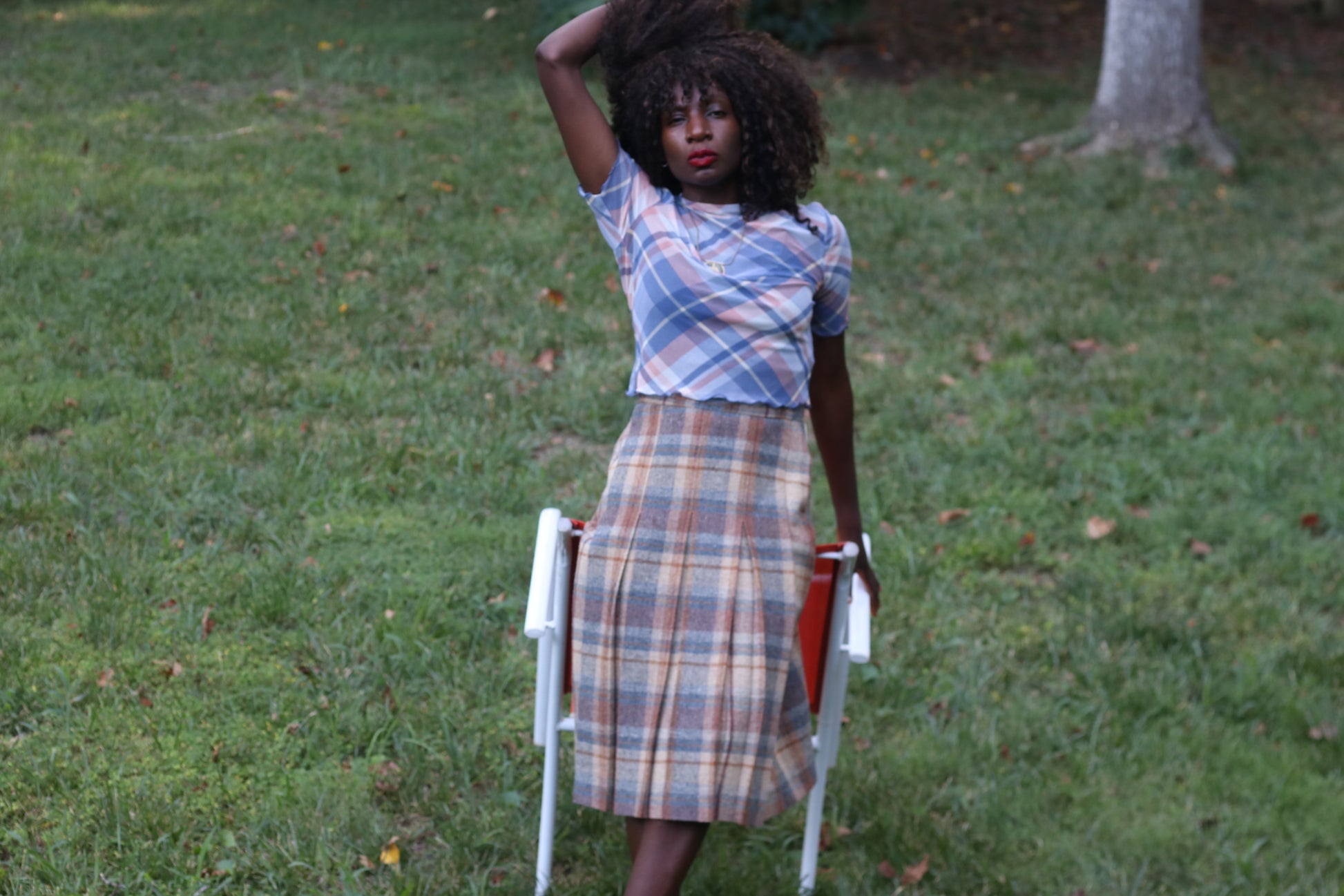 Vintage Russ Togs 70s Plaid Pleated Midi Skirt