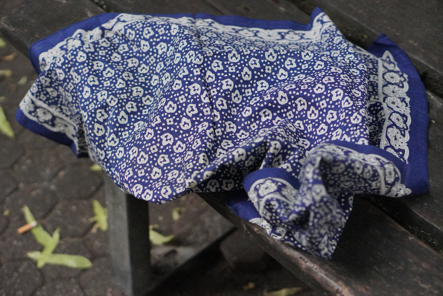 Vintage 1970s Blue Bandana Cotton Paisley Scarf Handkerchief Made in Germany Art
