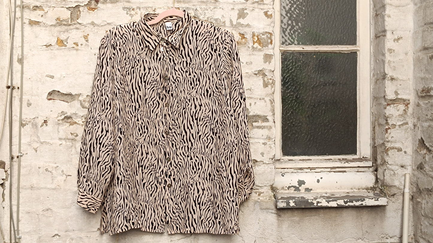  Vintage 90s Zebra Print Blouse - Oversized Animal Print Boho Top