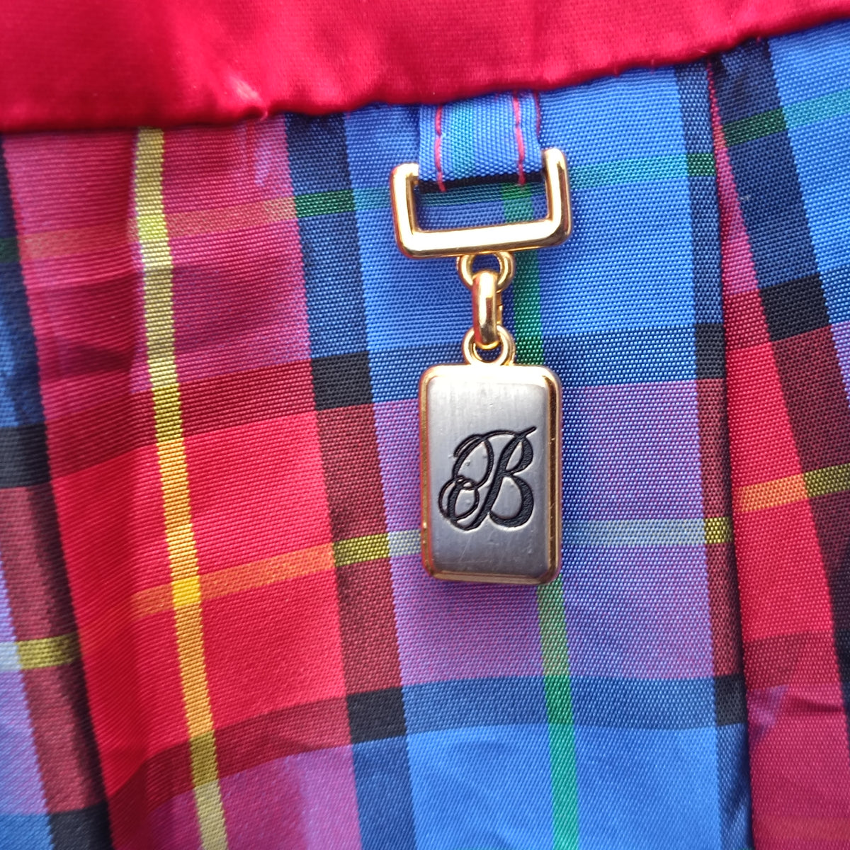 Vintage Tartan Midi Skirt 80s plaid tiered red blue fits L