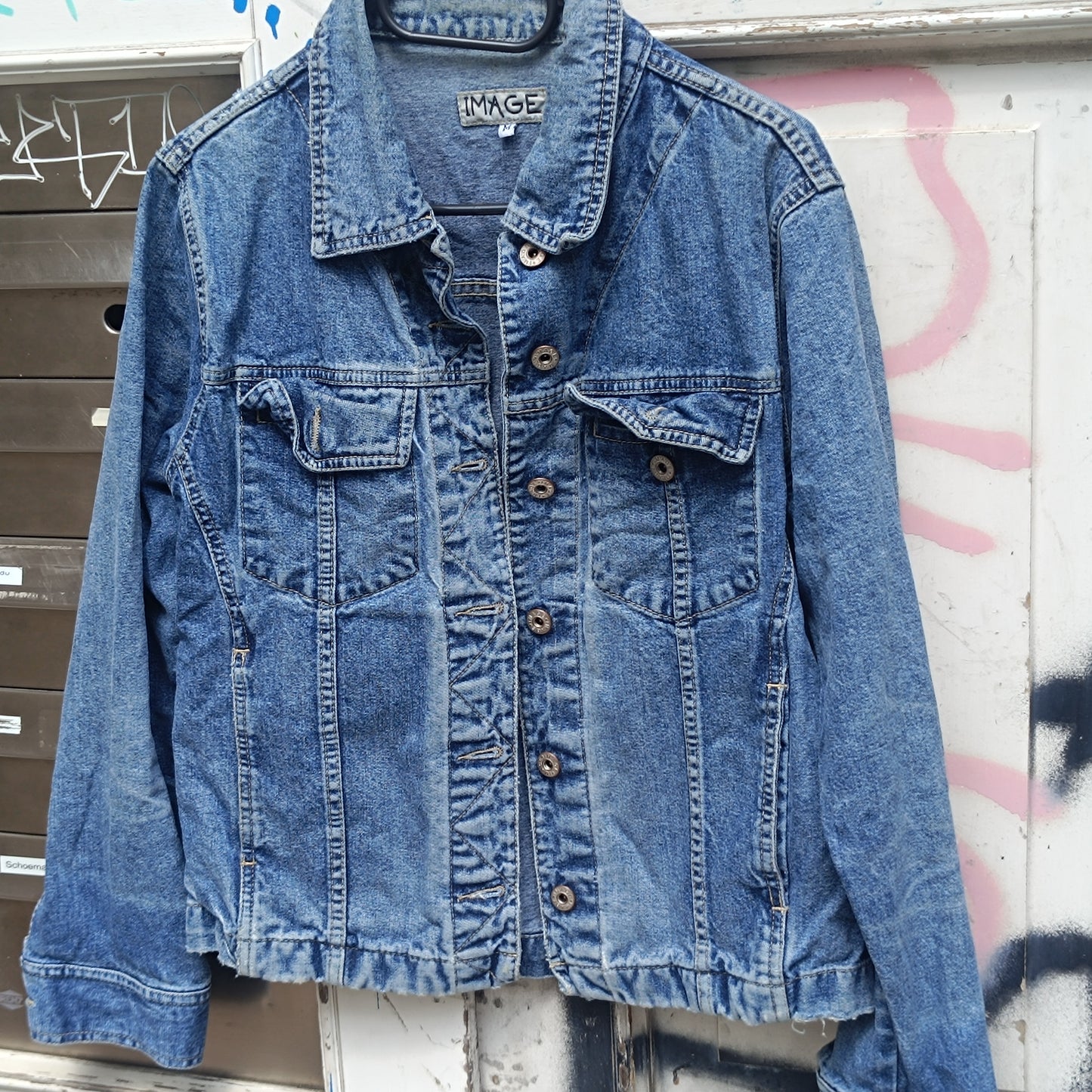 Vintage 1990s Denim Jacket Classic Light Wash Jean Trucker Jacket Retro Coat S M