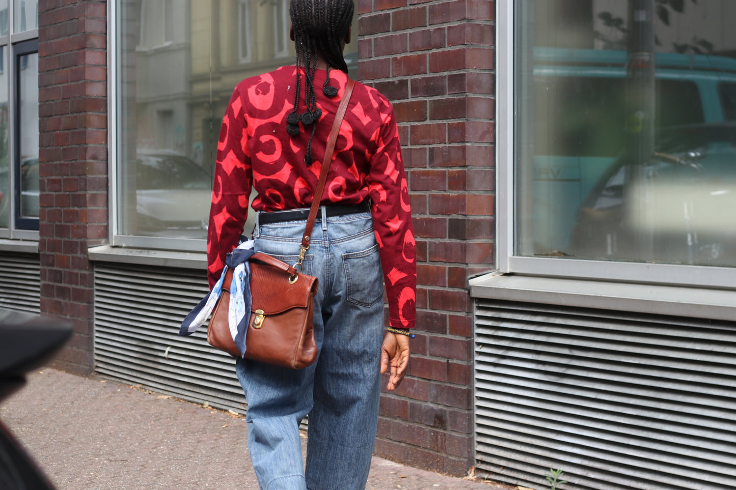 Marimekko Vintage Red Graphic Top - Y2K Long Sleeve Cotton Shirt