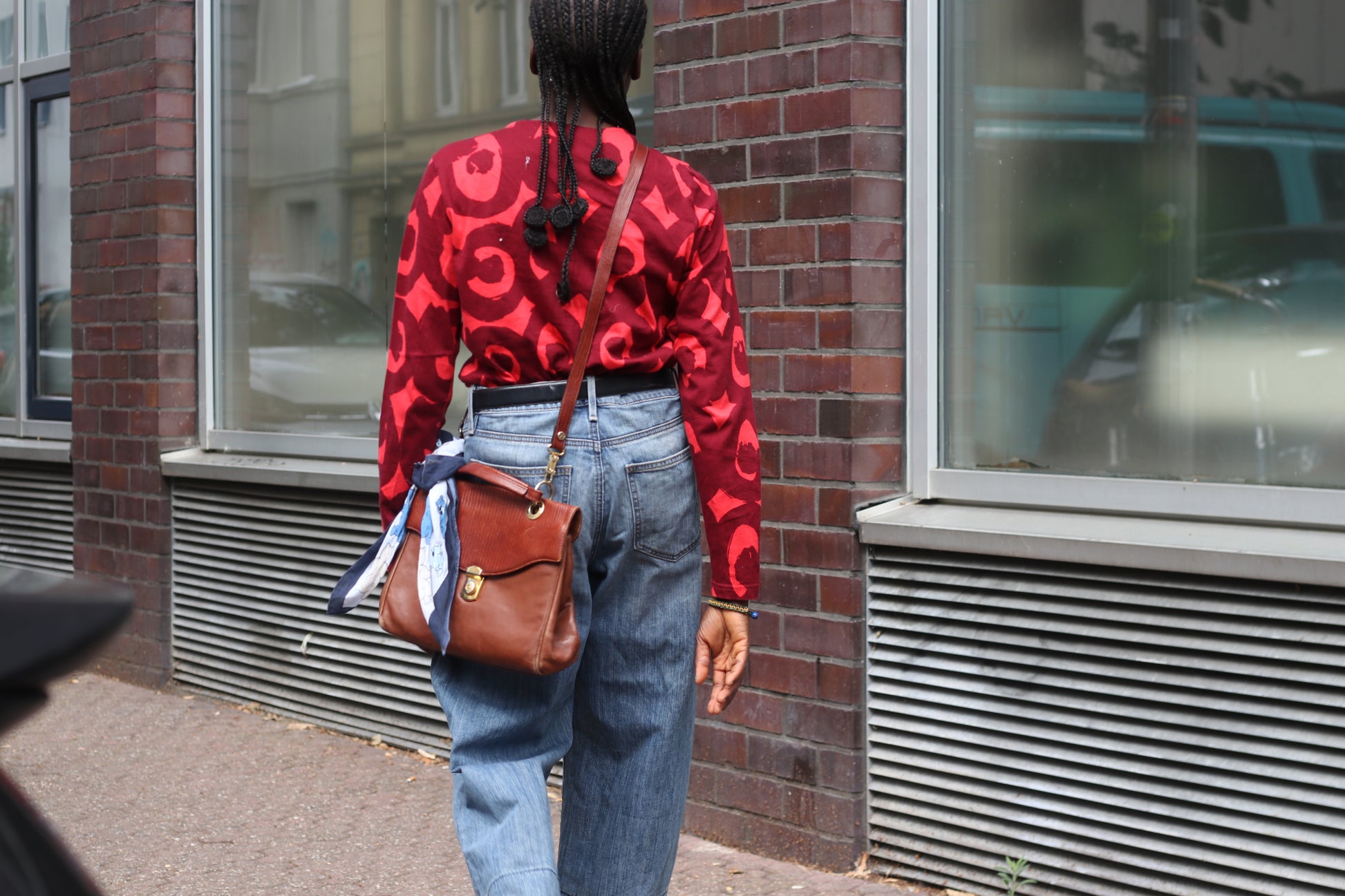 Marimekko Vintage Red Graphic Top - Y2K Long Sleeve Cotton Shirt