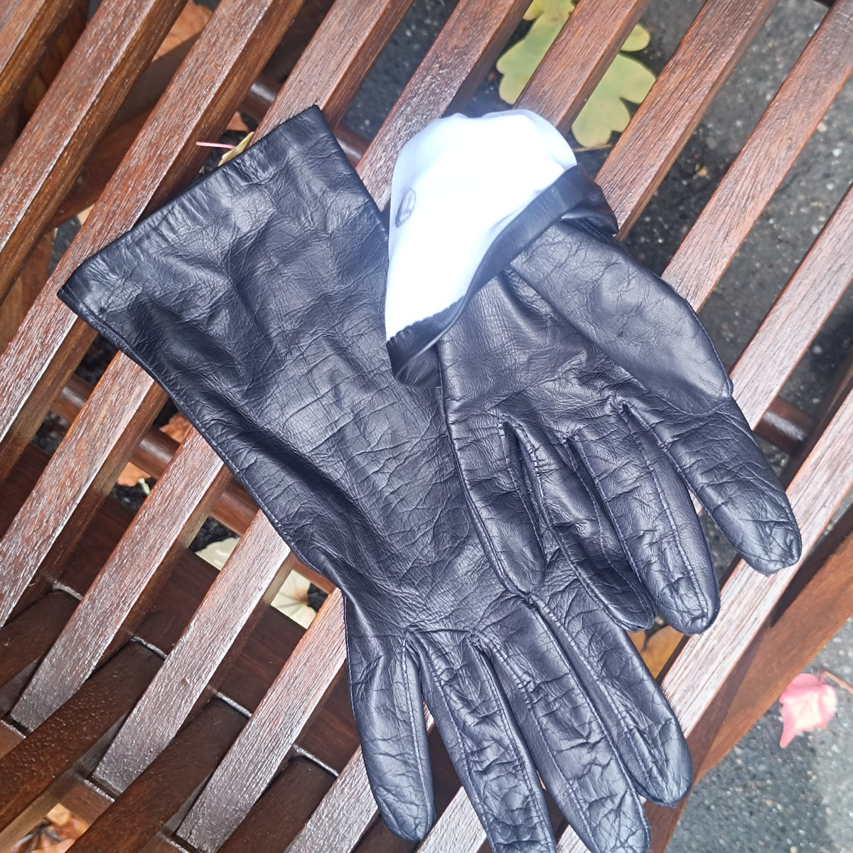 Leather Gloves | Vintage 80s Dark Navy Blue Mid Gauntlet | Size S