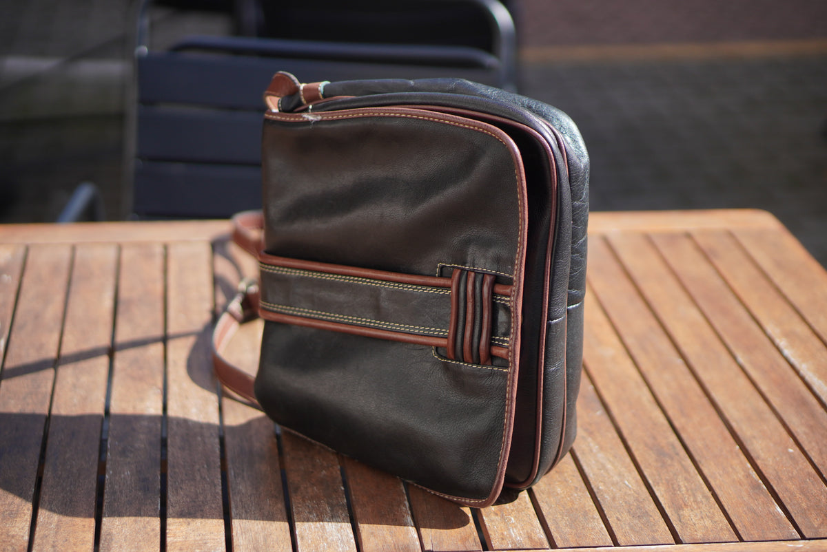 Leather Crossbody Bag - Vintage 80s BIASIA Black Brown - Medium