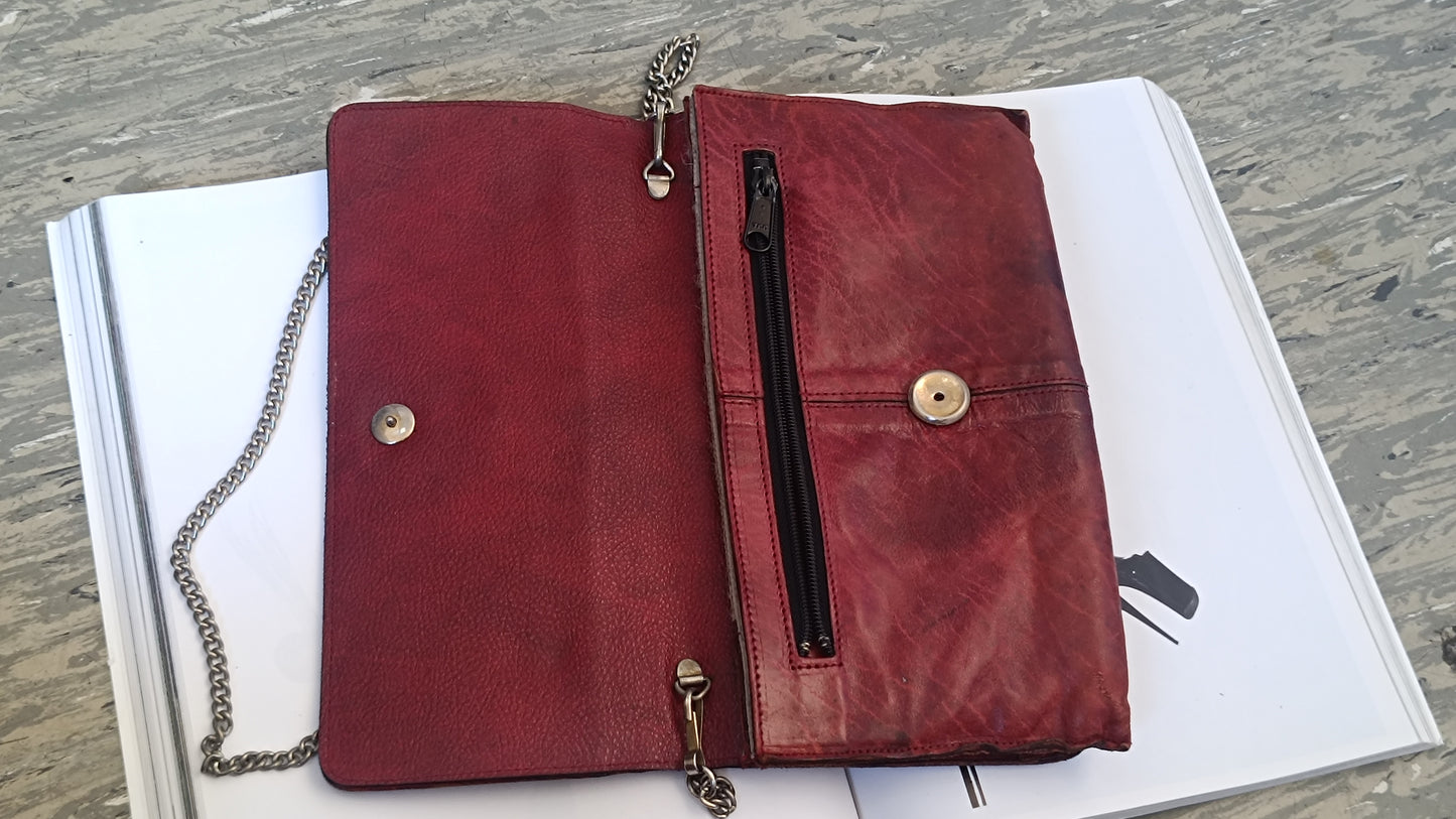 Vintage 1970s Red Leather Chain Shoulder Bag and Clutch