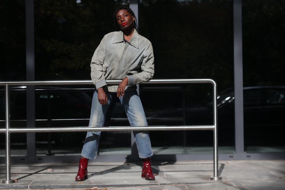 Suede Bomber Jacket | Vintage 70s Grey Suede Flight Coat | Size M
