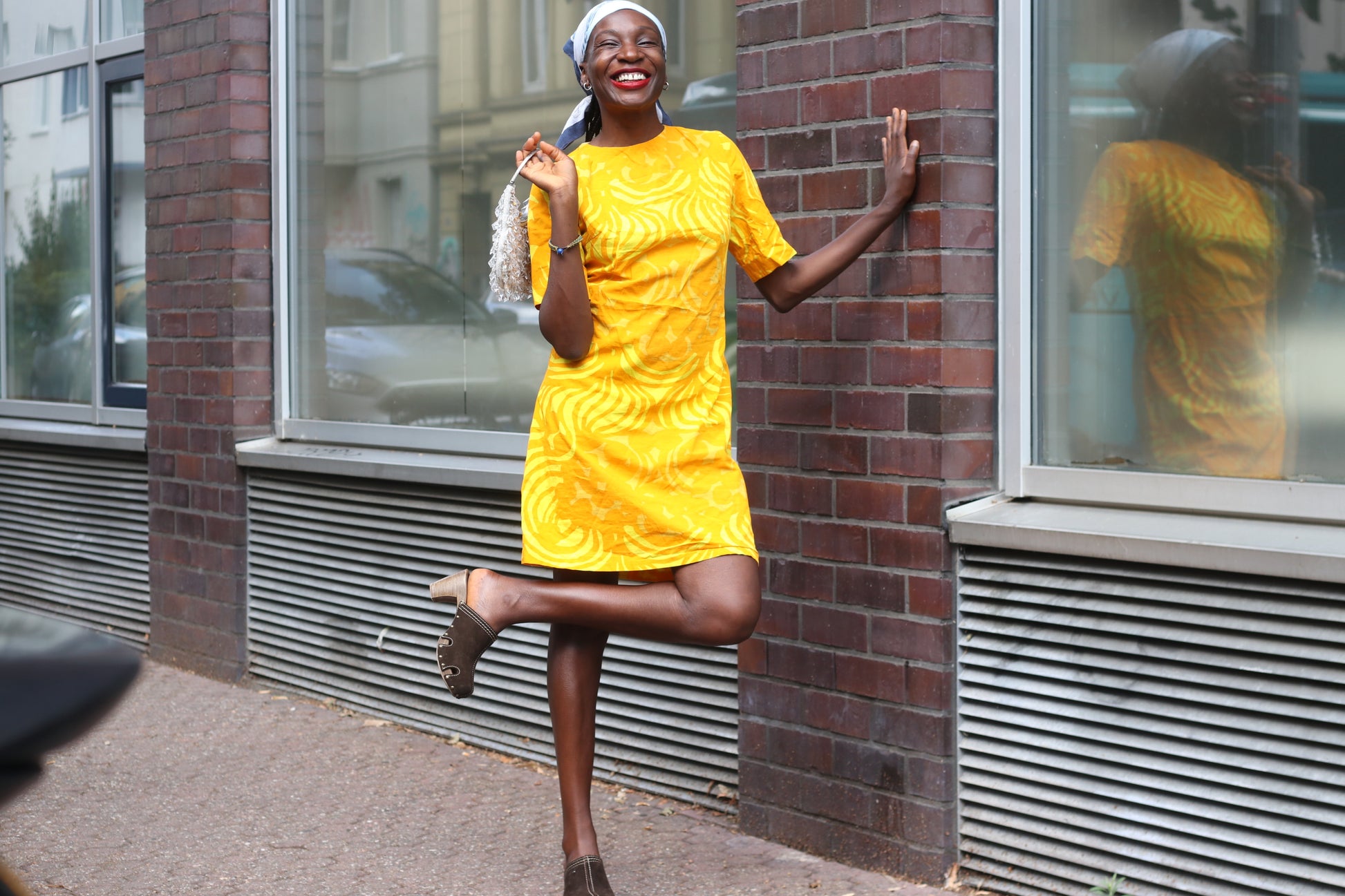 Vintage 1960s Yellow Patterned Shift Dress - Retro Short Sleeve Mini