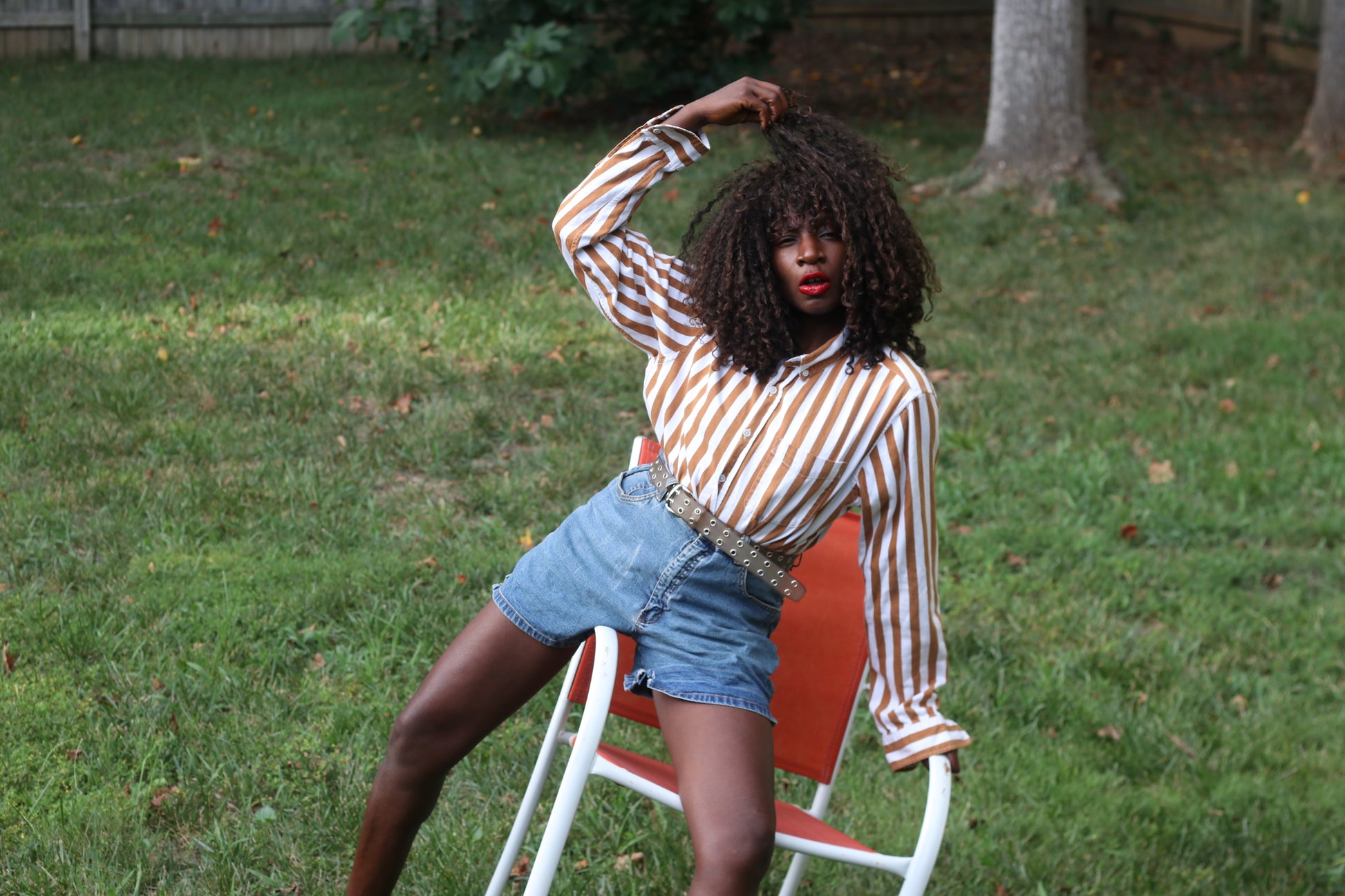 Pull and Bear Vintage y2k Brown Striped Cotton Button Down Shirt