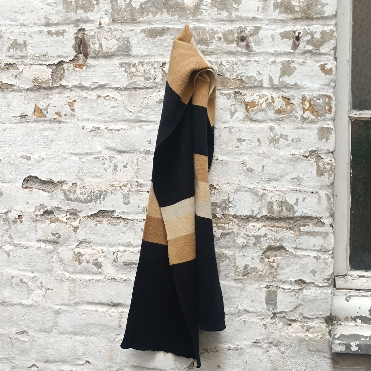 Knit Scarf - Vintage 90s Block Stripe Winter Wrap - Black Beige