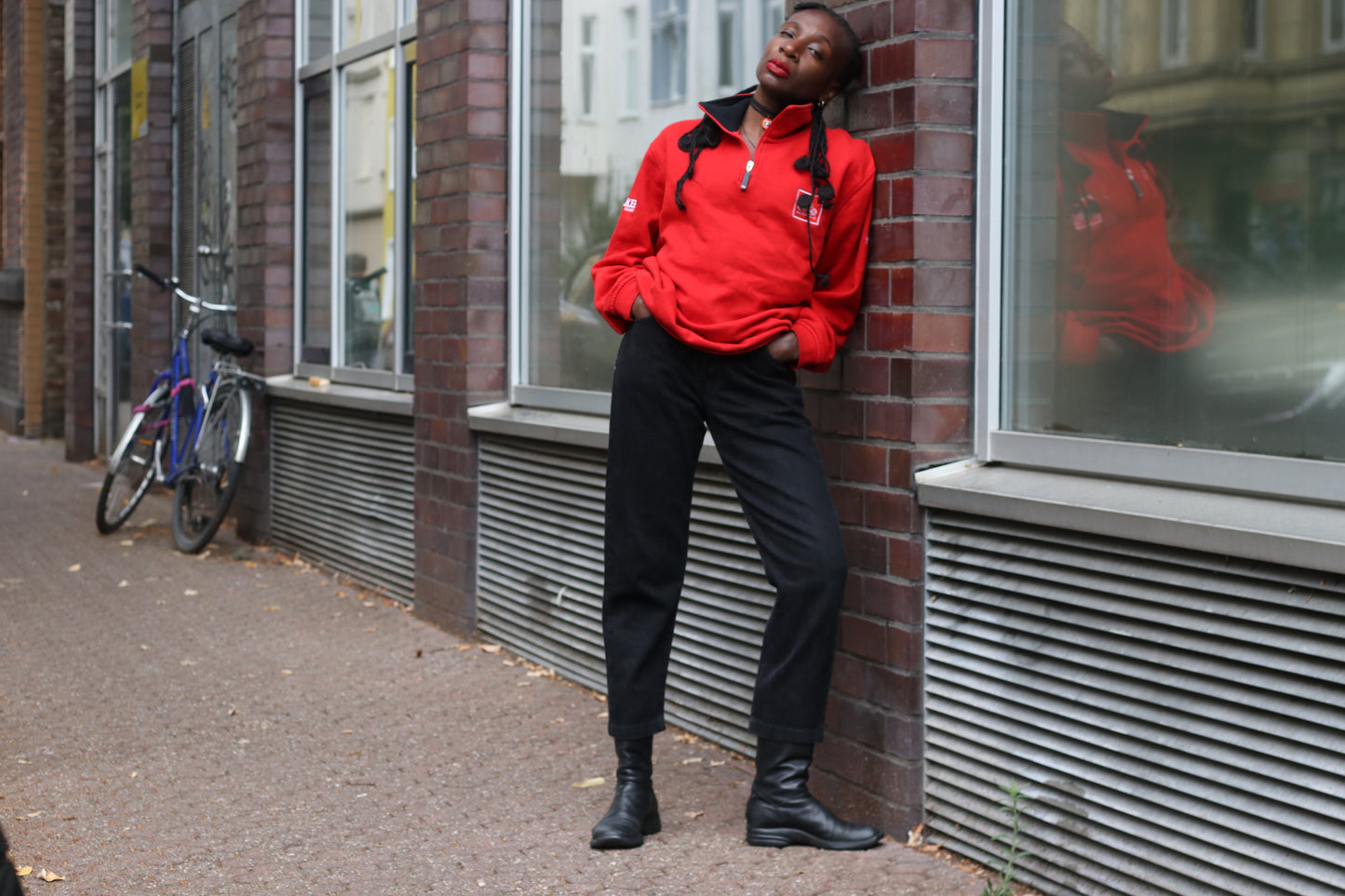 Vintage Quarter Zip Sweatshirt - 90s Red Workwear Pullover | Fits M/L