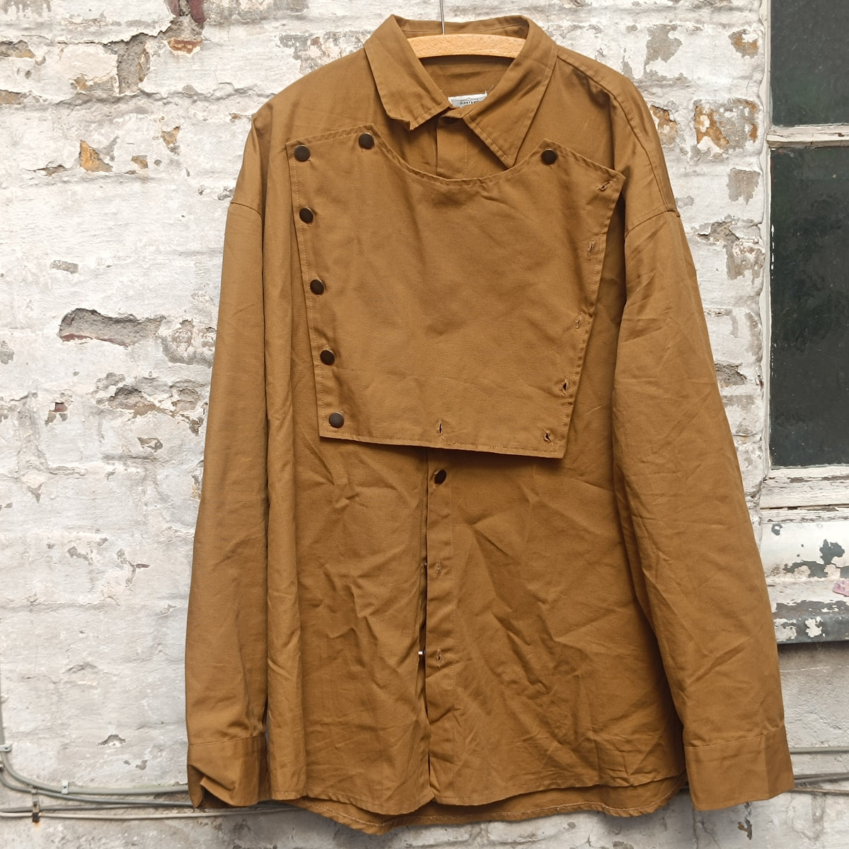 Vintage Military Style Bib Jacket - 90s Khaki Shirt Jacket - M/L