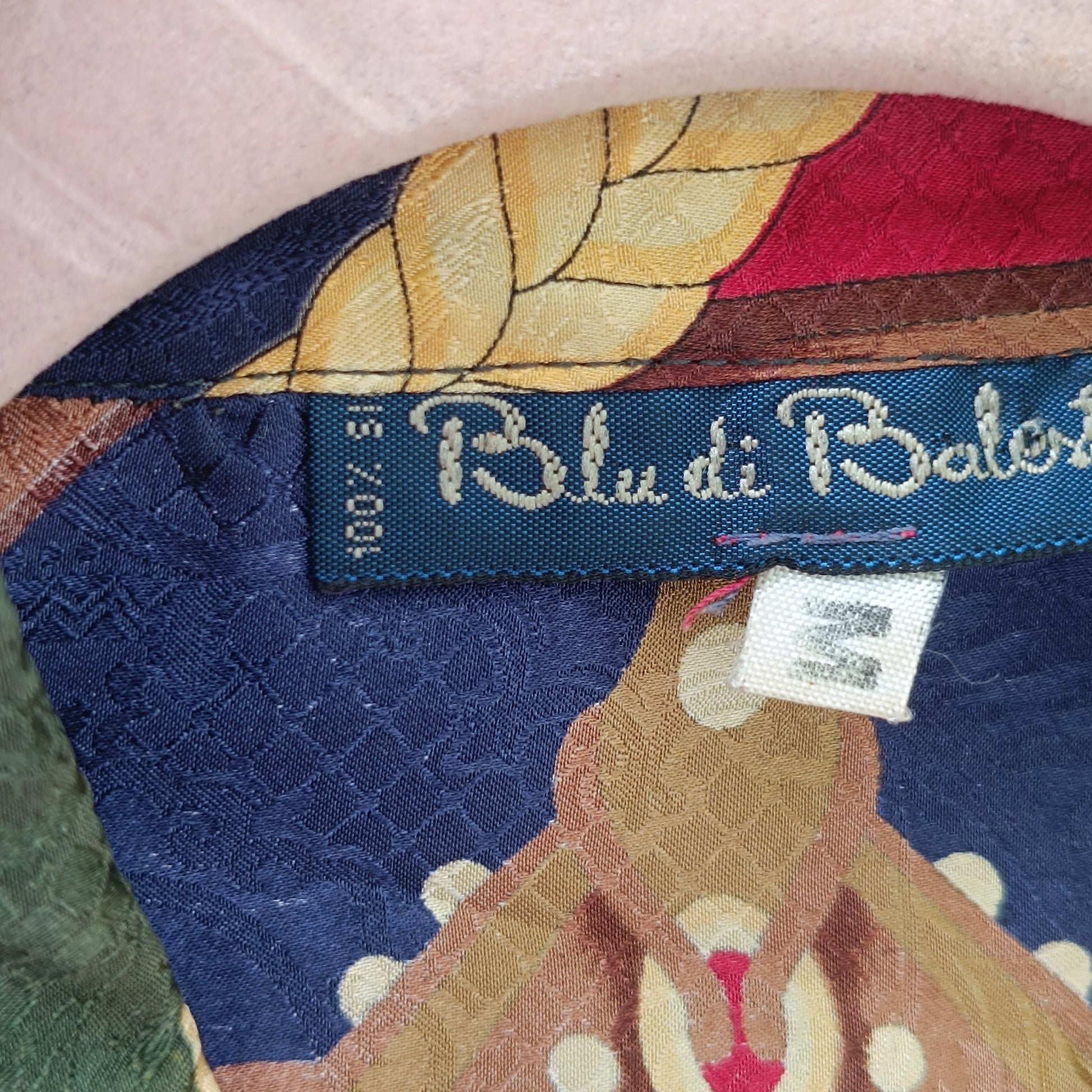Blu di Balestra Vintage Silk Shirt 1990s Patterned Baroque Red Blouse Medium M