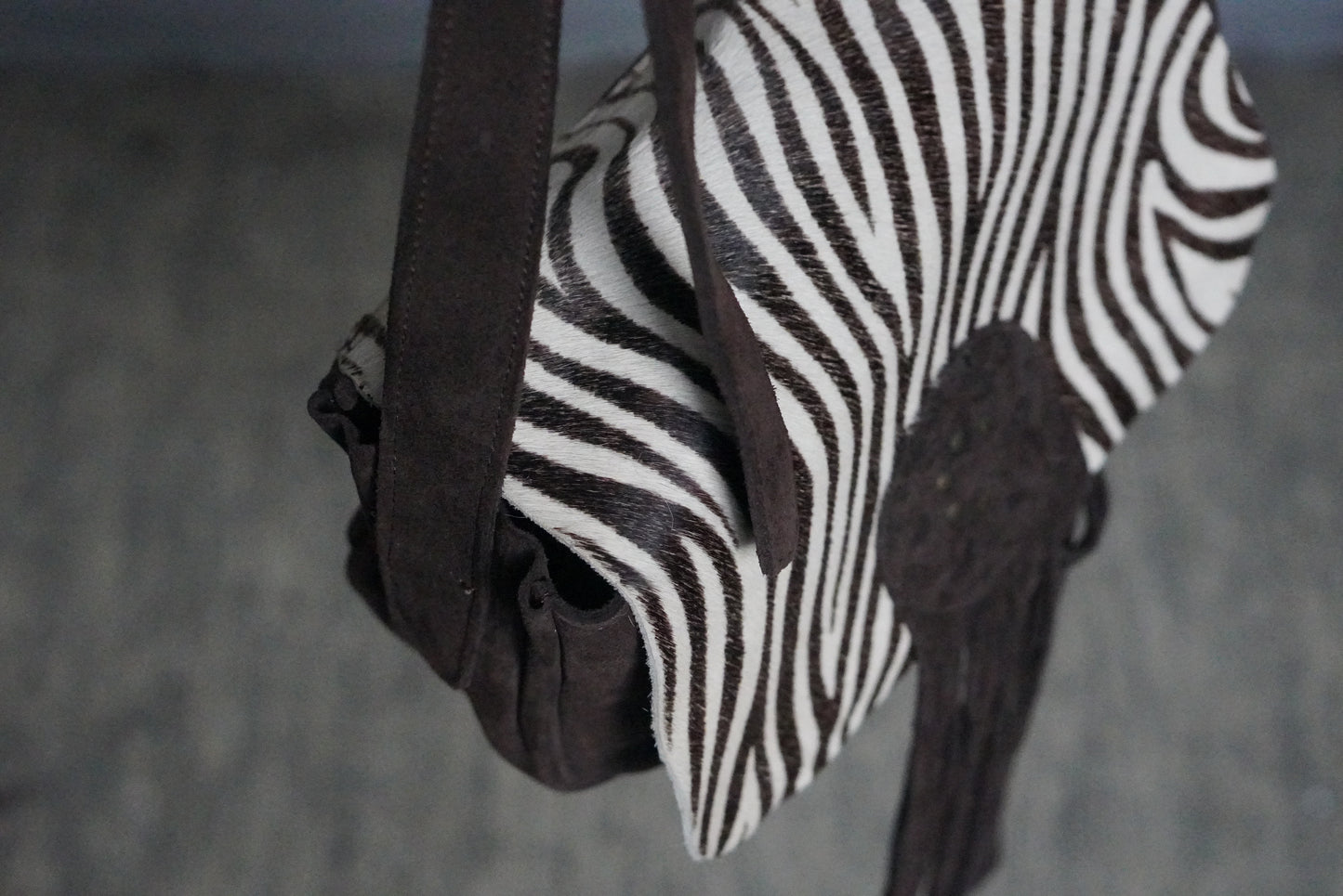 Zebra Print Hair-On Crossbody Bag - Vintage Y2K Suede Fringe Purse