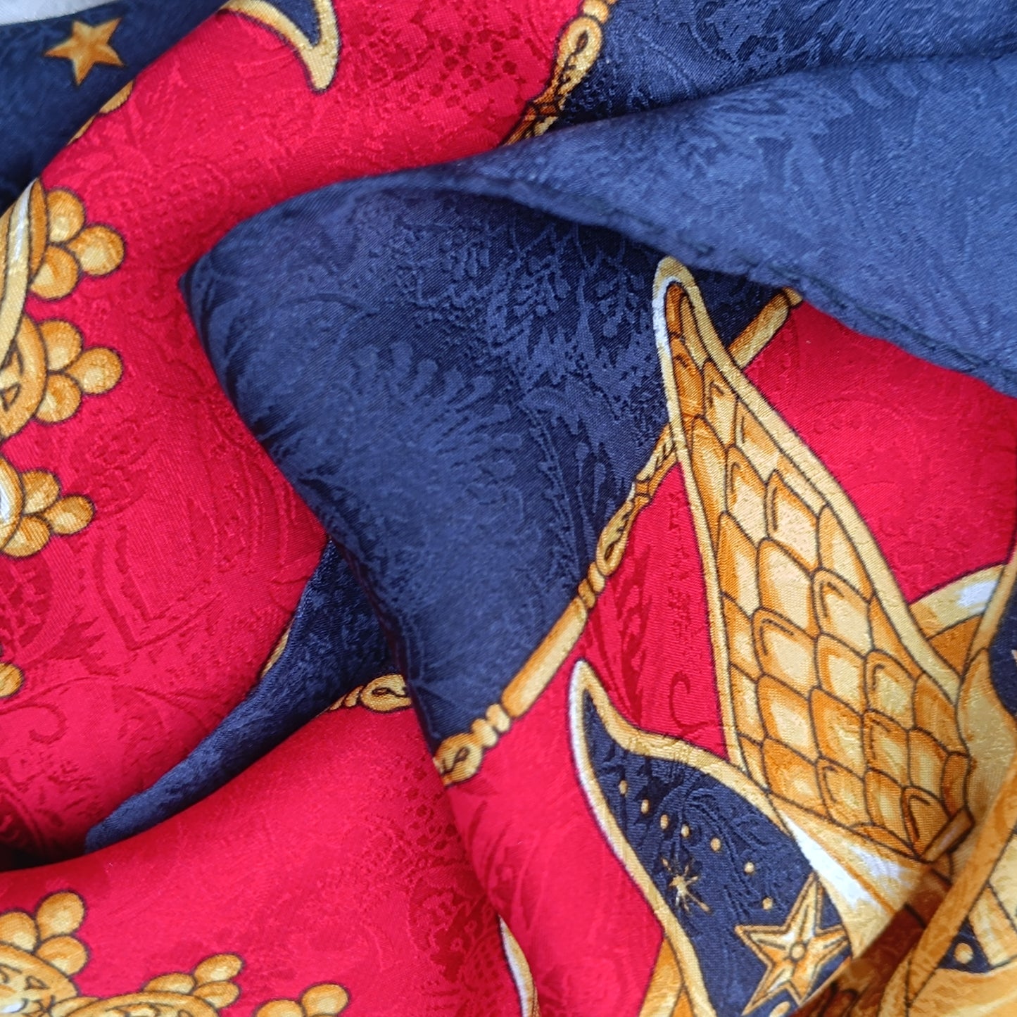 Vintage Sun Moon Silk Scarf Celestial Astrology Zodiac Natur Pur Blue Gold Retro