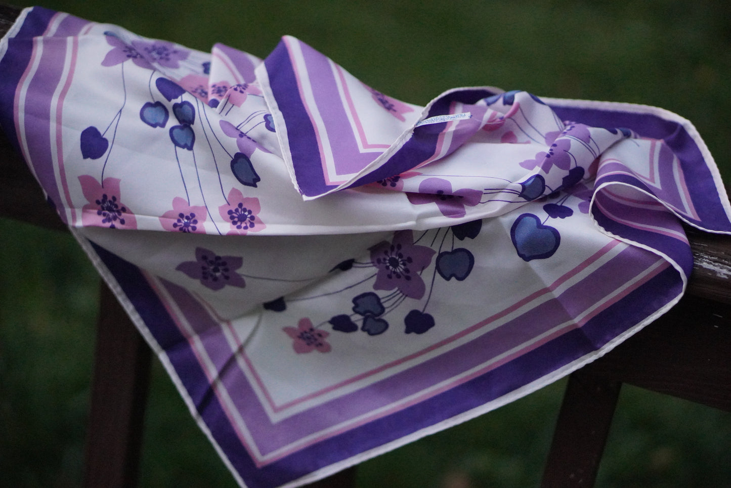 1970s Purple Floral Neck Scarf Made in Japan – Acetate Twill Vintage