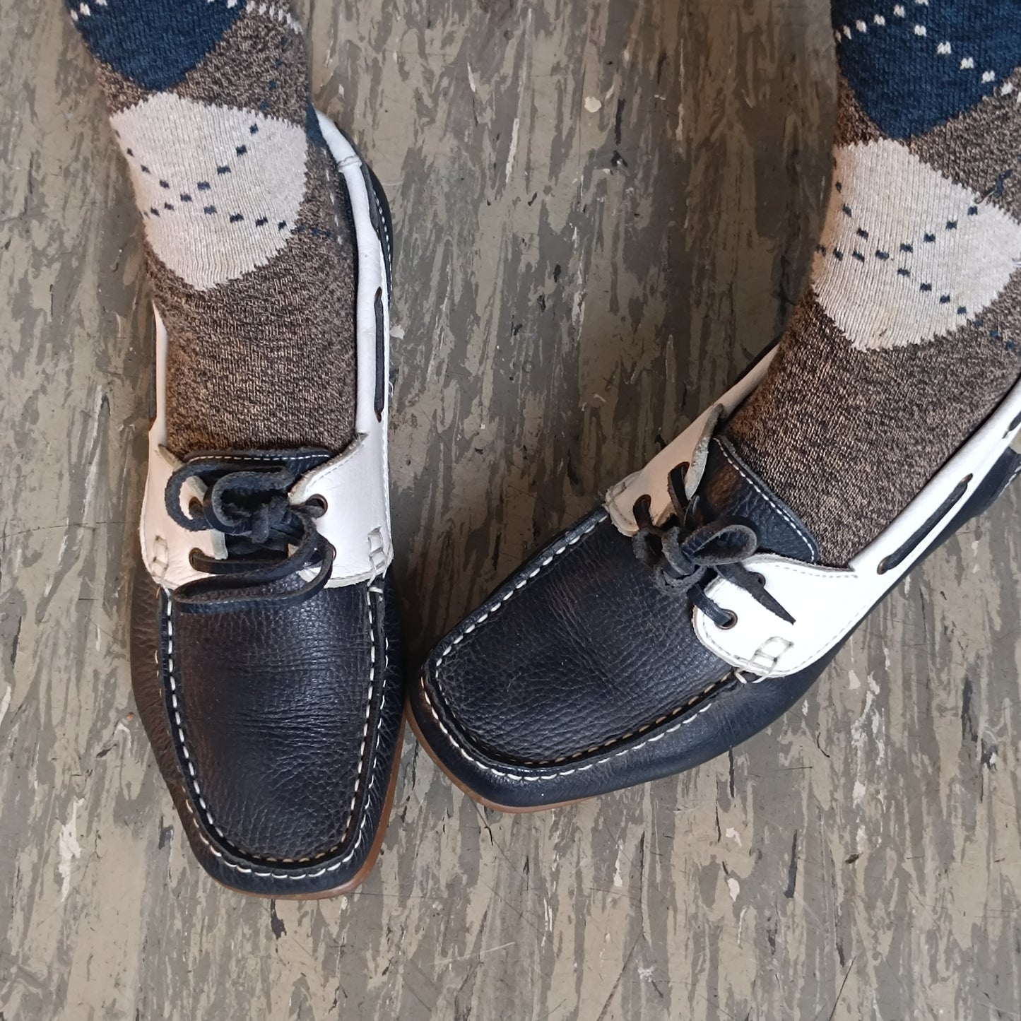 Vintage Boat Shoes | 90s Two Tone Leather Loafers Navy White EU 39