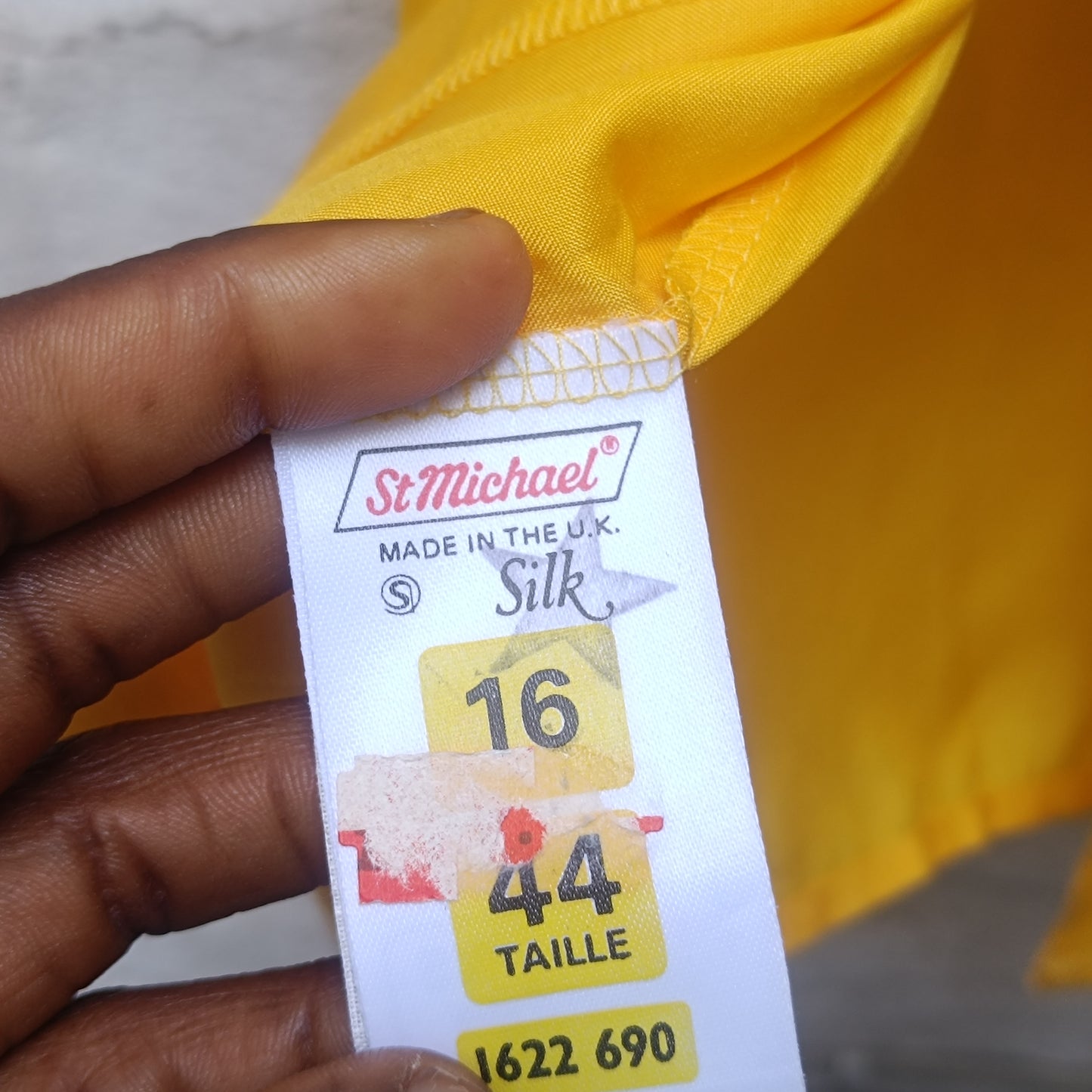St Michael Vintage 80s Yellow Silk Blouse Shirt 1980s Pure Silk Short Sleeve 16