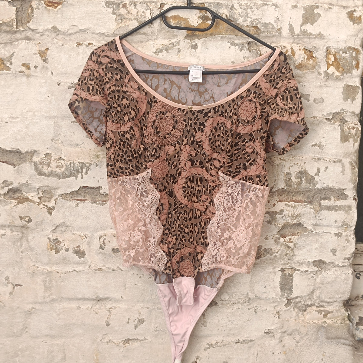Vintage Versace Body - Leopard Baroque Lace Bodysuit - Pink Brown L