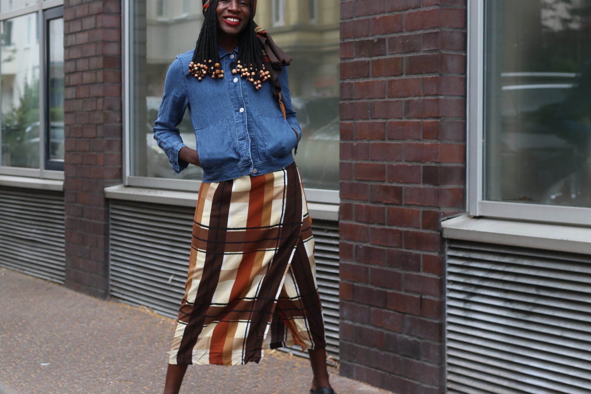 Vintage Vero Moda Plaid Wrap Skirt Brown Check Maxi Long Fall Autumn Aesthetic