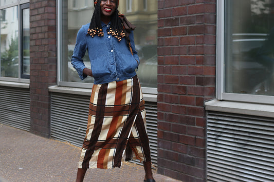 Vintage Vero Moda Plaid Wrap Skirt Brown Check Maxi Long Fall Autumn Aesthetic