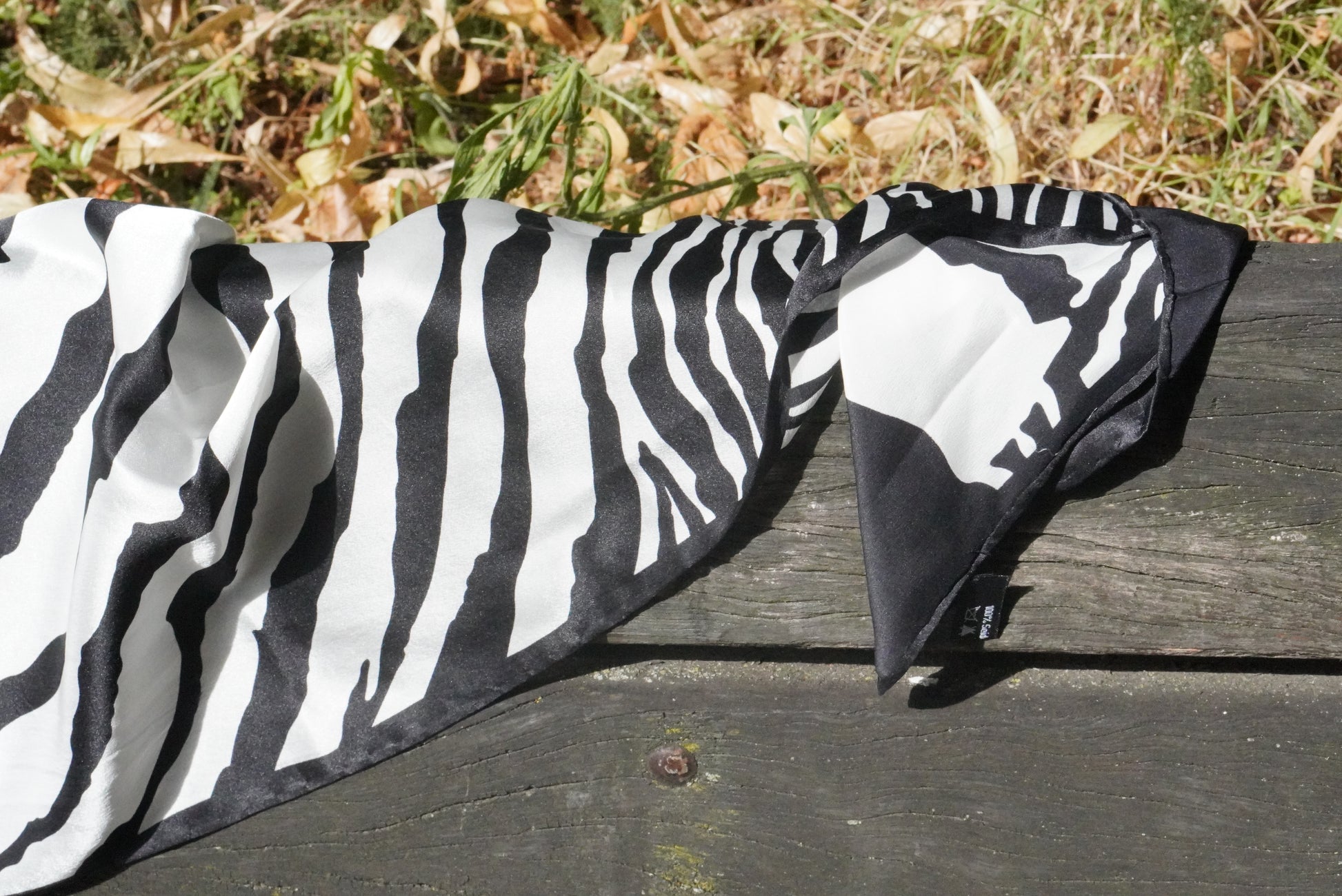 Vintage Black & White Silk Scarf - Abstract Zebra Print Square Scarf