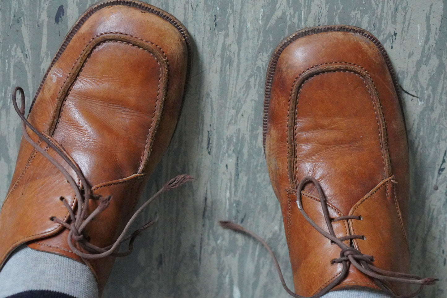 Leather Oxfords - 70s Tan Brown Square Toe Heeled Shoes - Size EU 38.5