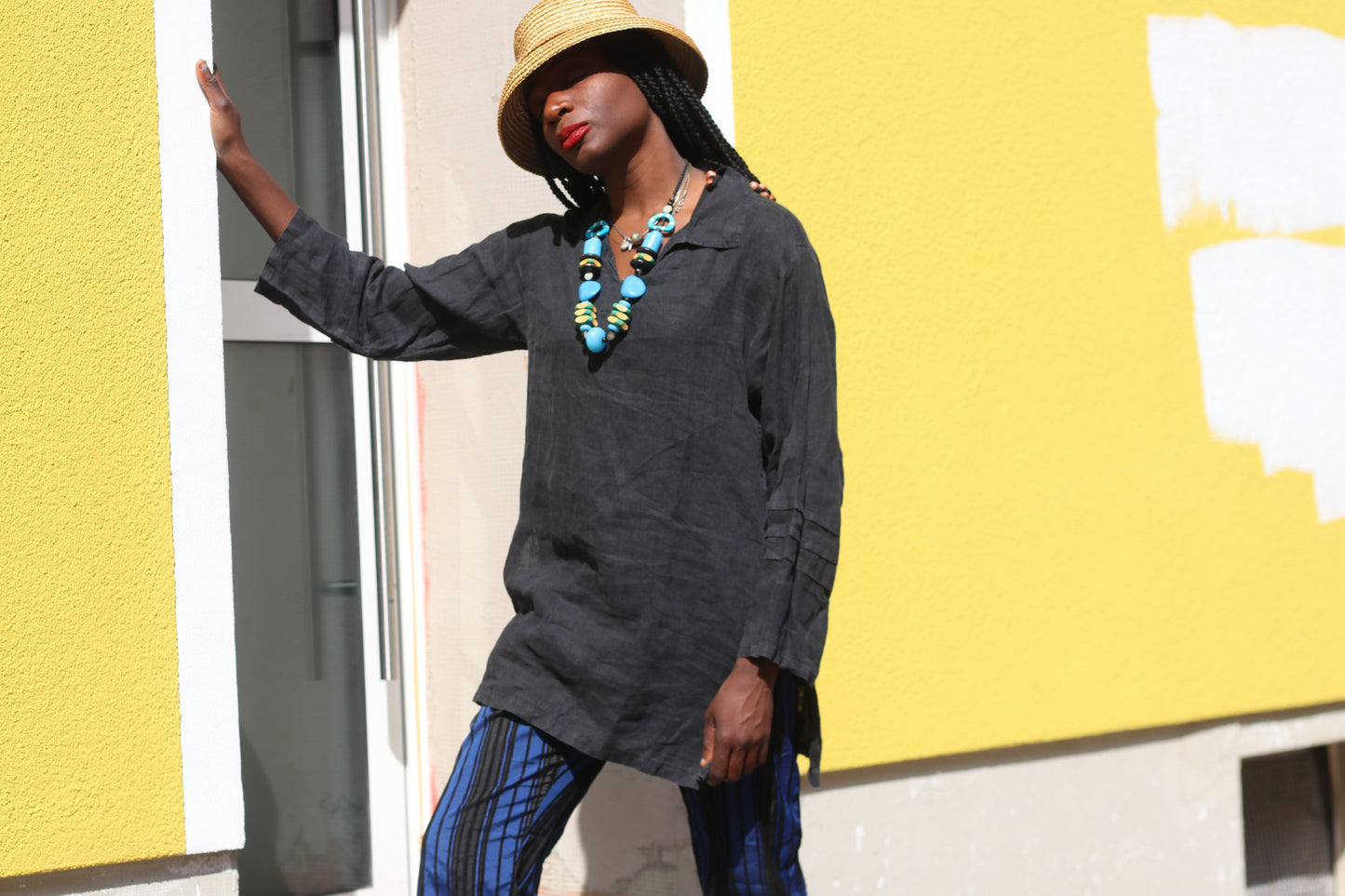 Vintage 1990s Black Linen Tunic Shirt Oversized Minimalist Lagenlook Blouse Top
